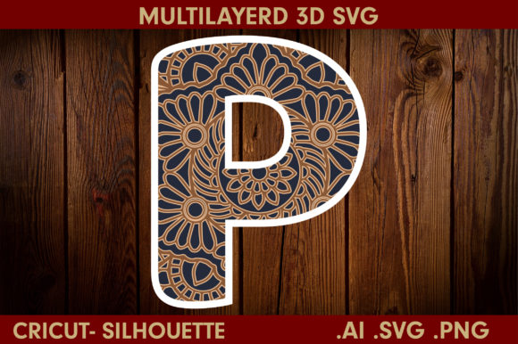 3D SVG Letter P Mandala for Shadow Boxes & Branding