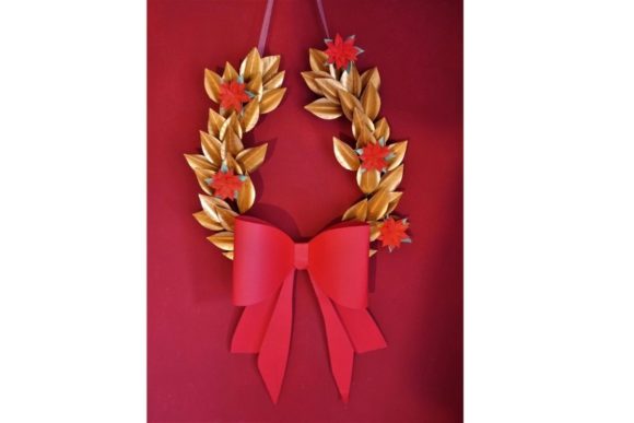 Gold Holiday Wreath 3D SVG for Christmas Sites