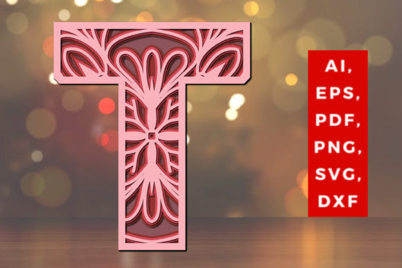 Layered Alphabet T Letter 3D Mandala Svg: Premium Shapes